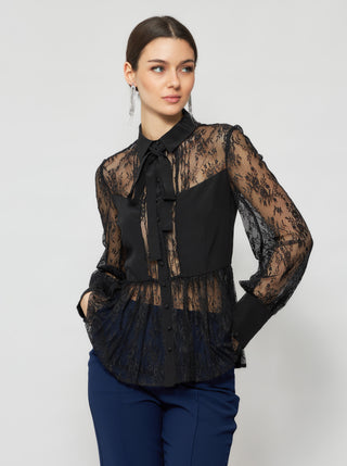 Laelia Pleated Lace Blouse - Solgo Atelier