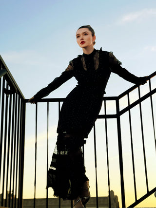 Solgo Ruffle Silk Maxi Dress - Solgo Atelier