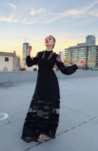 Solgo Ruffle Silk Maxi Dress - Solgo Atelier