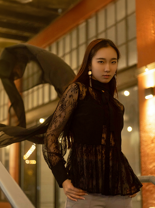 Laelia Pleated Lace Blouse - Solgo Atelier