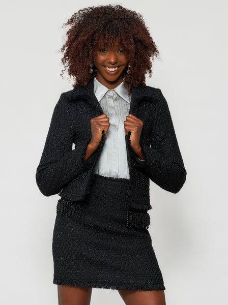 Tweed Bouclé Crop Jacket with Silk Lining | Solgo Atelier
