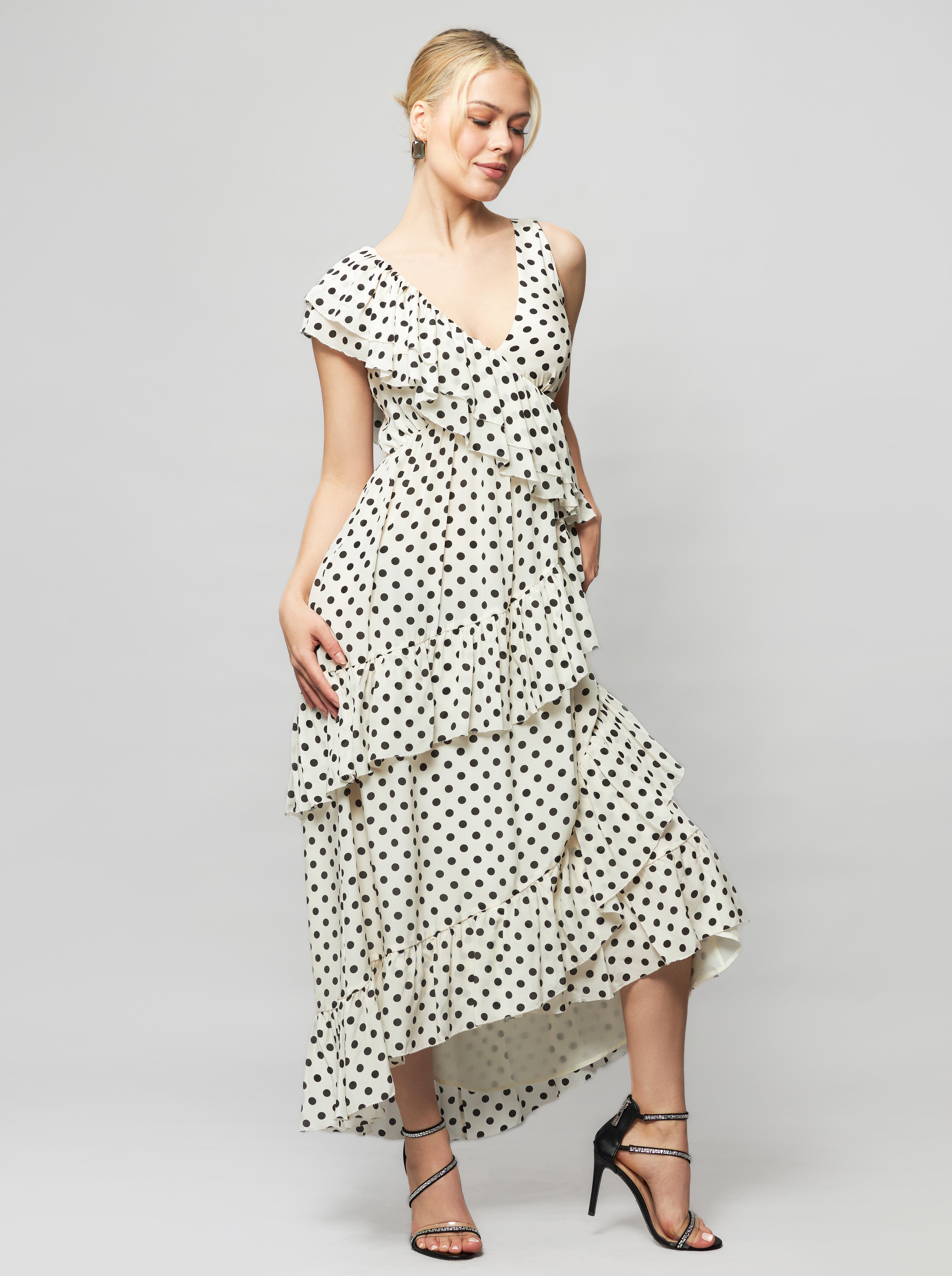 Polka Dot Maxi Dress Dot Ruffle Dress Costes Strapless Polka Dot Drop Waist Gown For Women Polka Dot Maxi Dress Dot Ruffle Dress Costes Strapless Polka Dot Drop Waist Gown For Women