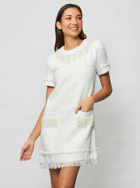 Shimmering Tweed Bouclé Sheath Mini Dress