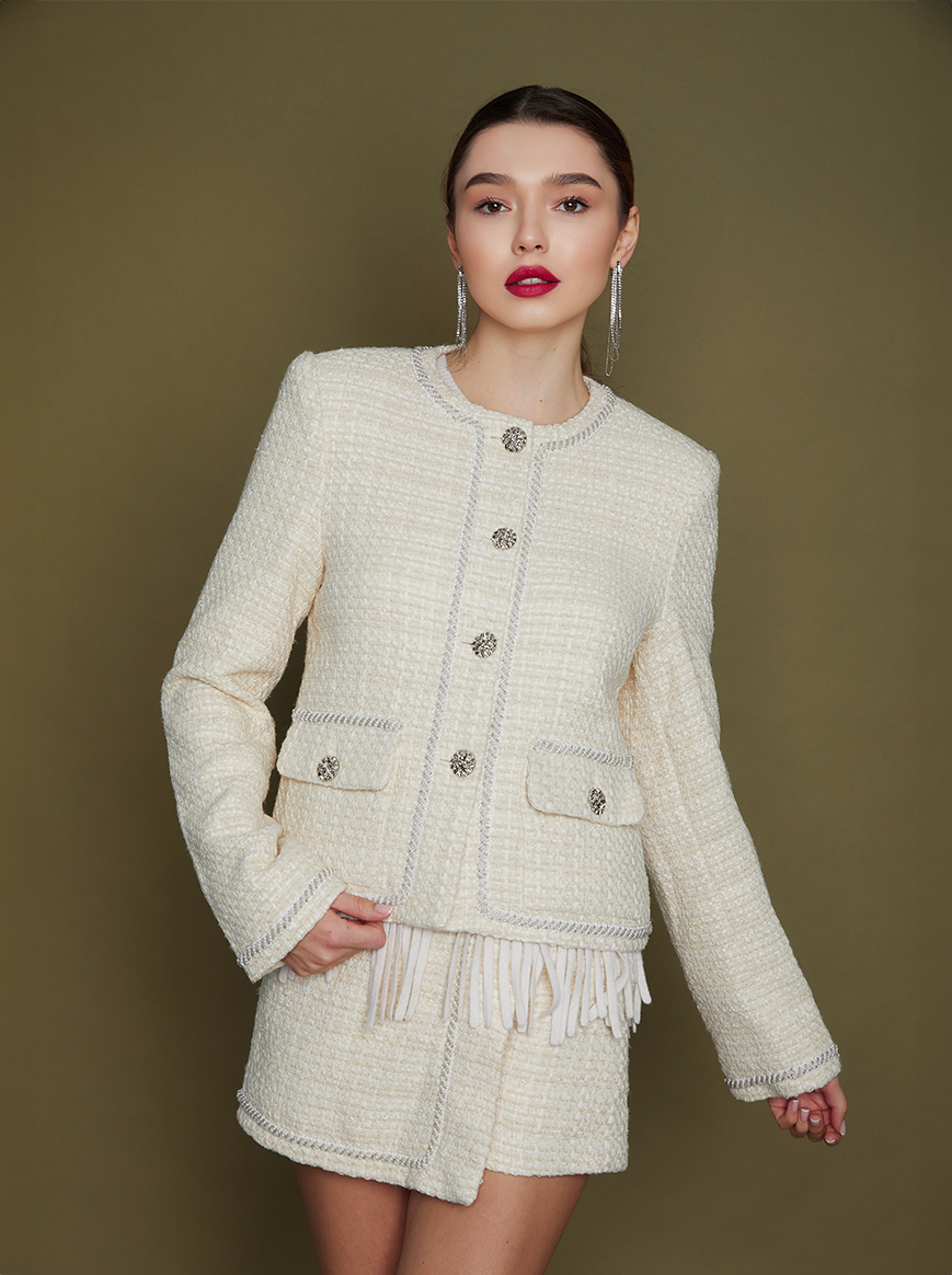 Tweed Bouclé Cropped Jacket with Silk Lining | Solgo Atelier Tweed Bouclé Cropped Jacket with Silk Lining | Solgo Atelier