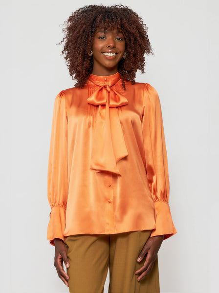 Silk Charmeuse Bow Tie Blouse | Solgo Atelier